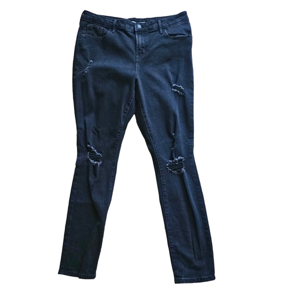 Old Navy Pop Icon Skinny Mid-Rise Jeans Size 14 Black Disteressed